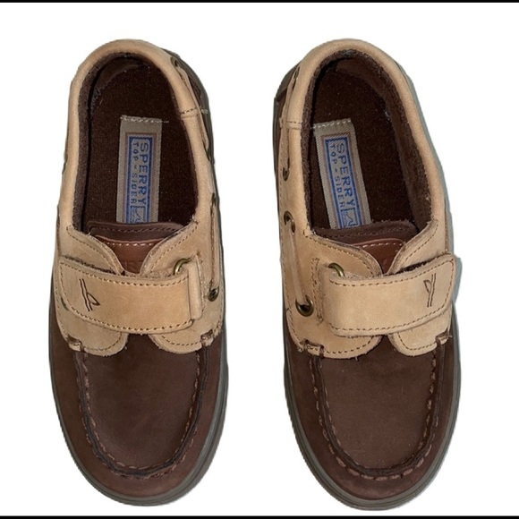 ⭐️HP⭐️Sz9.5 kids Sperry Top Siders NWOT and in EC Brown/tan leather - Picture 1 of 11